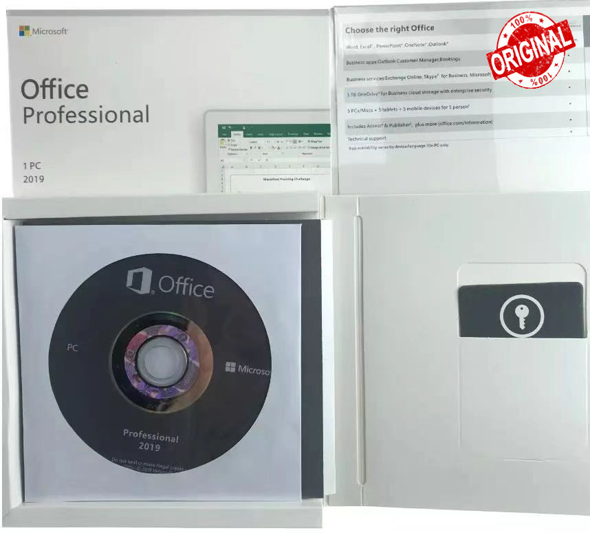 MS Microsoft Office 2019 Professional Retail Package DVD Version OEM License